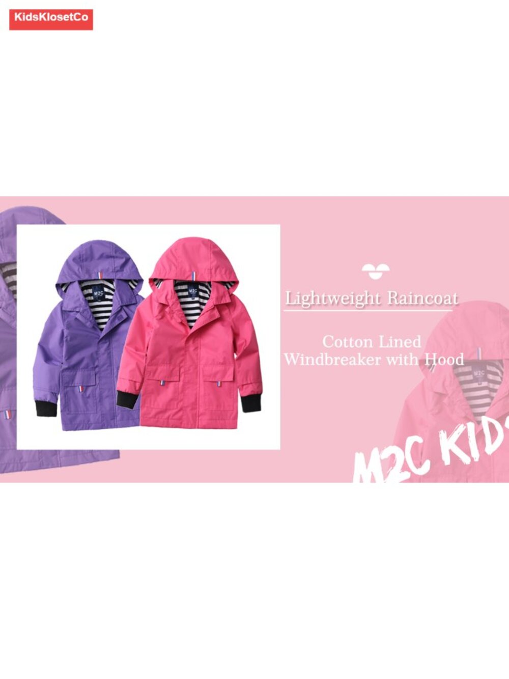 Kids Waterproof Rain Jacket Hooded Cotton Lined Windbreaker - Picture 5 of 5